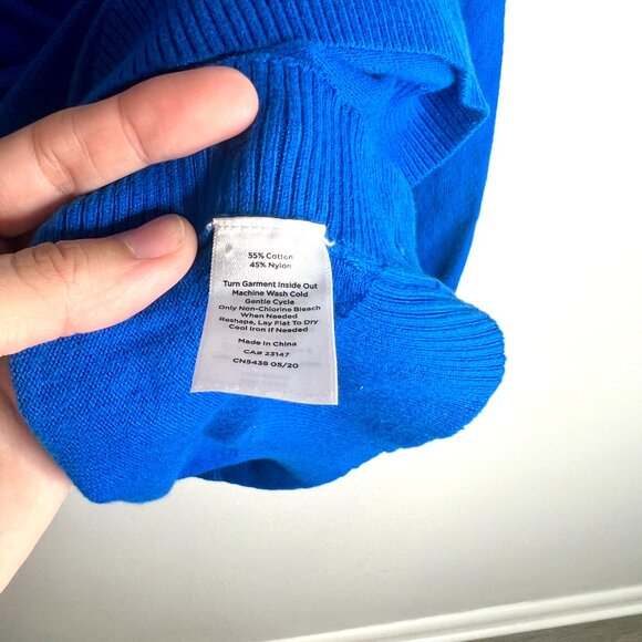 Talbots Side Button Crewneck Sweater in Breton Blue Preppy Old Money Classic 2X - Picture 5 of 6